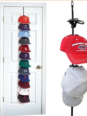 Perfect Curve Baseball Cap Organizer (12 clips hold up to 36, Black)